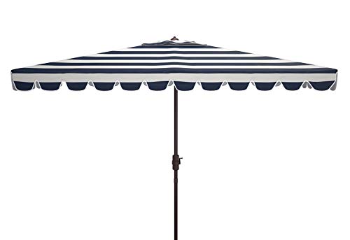 Safavieh PAT8311C Outdoor Vienna Navy and White 6'6" x 10' Rectangle Crank UV Protected Umbrella