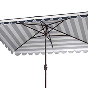 Safavieh PAT8311C Outdoor Vienna Navy and White 6'6" x 10' Rectangle Crank UV Protected Umbrella