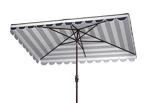 Safavieh PAT8311C Outdoor Vienna Navy and White 6'6" x 10' Rectangle Crank UV Protected Umbrella