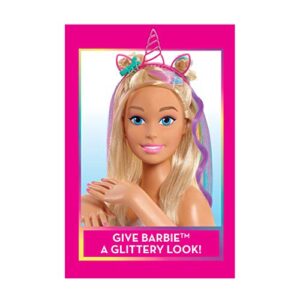 Barbie Deluxe 20-Piece Glitter and Go Styling Head, Blonde Hair and Unicorn Headband, Kids Toys for Ages 5 Up by Just Play