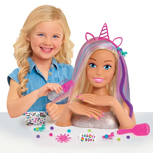 Barbie Deluxe 20-Piece Glitter and Go Styling Head, Blonde Hair and Unicorn Headband, Kids Toys for Ages 5 Up by Just Play