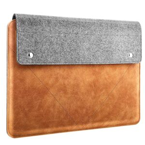 MoKo 13-13.3 Inch Laptop Sleeve Fits MacBook Pro 13" M2/M1, MacBook Pro 14", MacBook Air 13.3", iPad Pro 12.9", Surface Pro 9/8 13", Felt & PU Leather Case Bag with Pocket, Gray&Brown