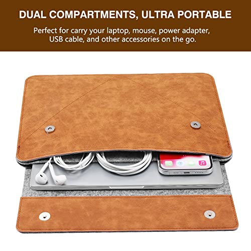 MoKo 13-13.3 Inch Laptop Sleeve Fits MacBook Pro 13" M2/M1, MacBook Pro 14", MacBook Air 13.3", iPad Pro 12.9", Surface Pro 9/8 13", Felt & PU Leather Case Bag with Pocket, Gray&Brown