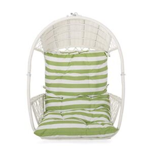 christopher knight home becky wicker hanging chair with cushion (stand not included), white, green