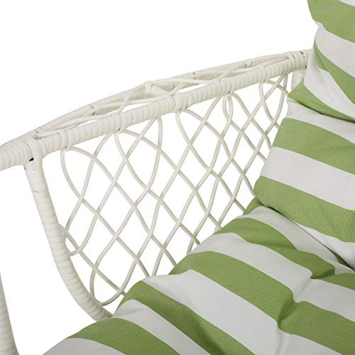 Christopher Knight Home Becky Wicker Hanging Chair with Cushion (Stand Not Included), White, Green