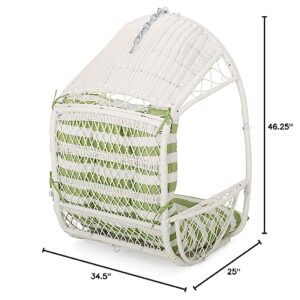 Christopher Knight Home Becky Wicker Hanging Chair with Cushion (Stand Not Included), White, Green