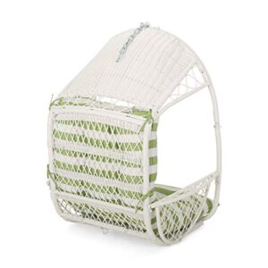 Christopher Knight Home Becky Wicker Hanging Chair with Cushion (Stand Not Included), White, Green