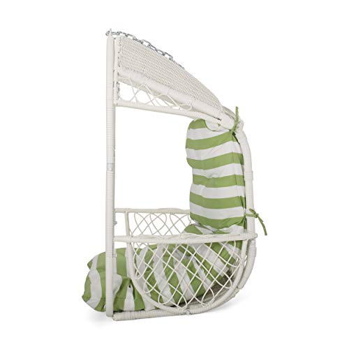 Christopher Knight Home Becky Wicker Hanging Chair with Cushion (Stand Not Included), White, Green