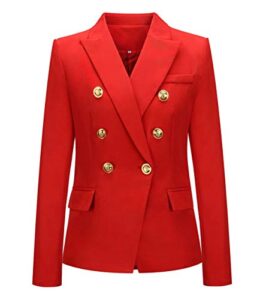 chouyatou women's vintage double breasted slim fit dress suit blazer jacket (large, red)
