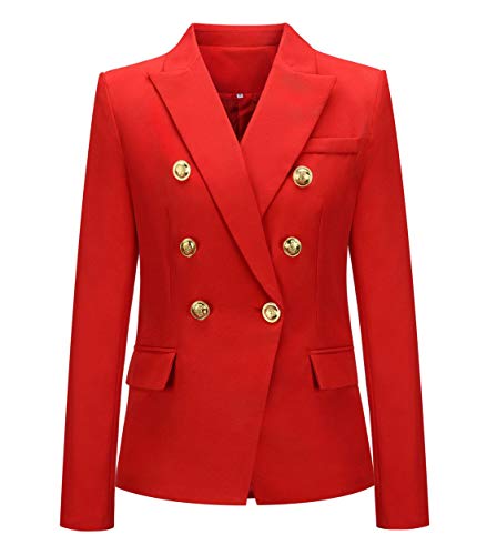 chouyatou Women's Vintage Double Breasted Slim Fit Dress Suit Blazer Jacket (Large, Red)