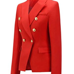 chouyatou Women's Vintage Double Breasted Slim Fit Dress Suit Blazer Jacket (Large, Red)