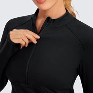 CRZ YOGA Women's Long Sleeve Crop Top Quick Dry Cropped Workout Shirts Half Zip Pullover Running Athletic Shirt Black Small