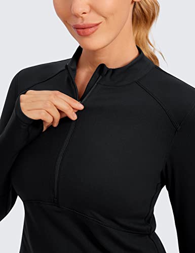 CRZ YOGA Women's Long Sleeve Crop Top Quick Dry Cropped Workout Shirts Half Zip Pullover Running Athletic Shirt Black Small