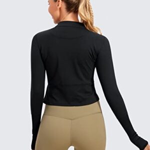 CRZ YOGA Women's Long Sleeve Crop Top Quick Dry Cropped Workout Shirts Half Zip Pullover Running Athletic Shirt Black Small