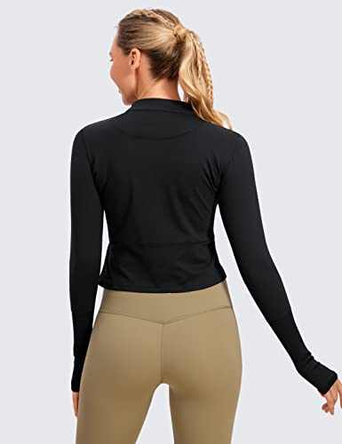 CRZ YOGA Women's Long Sleeve Crop Top Quick Dry Cropped Workout Shirts Half Zip Pullover Running Athletic Shirt Black Small