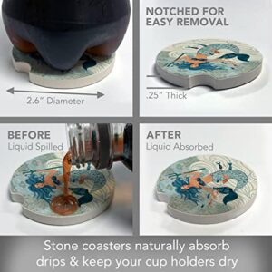 CounterArt Mermaid Island 1 Pack Absorbent Stone Coaster for Vehicle Cup Holder 2.6” Diameter Manufactured in The USA