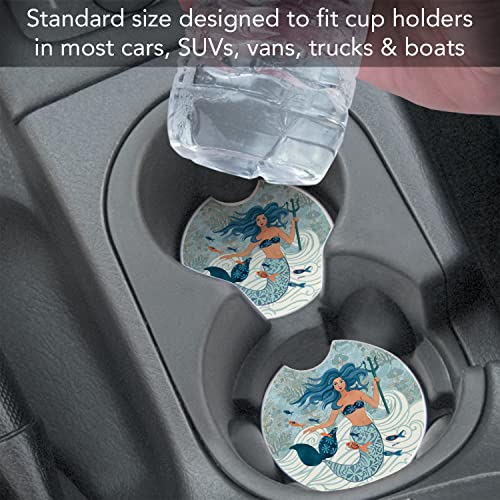 CounterArt Mermaid Island 1 Pack Absorbent Stone Coaster for Vehicle Cup Holder 2.6” Diameter Manufactured in The USA