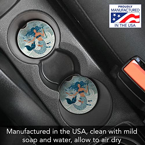 CounterArt Mermaid Island 1 Pack Absorbent Stone Coaster for Vehicle Cup Holder 2.6” Diameter Manufactured in The USA