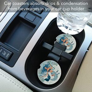 CounterArt Mermaid Island 1 Pack Absorbent Stone Coaster for Vehicle Cup Holder 2.6” Diameter Manufactured in The USA