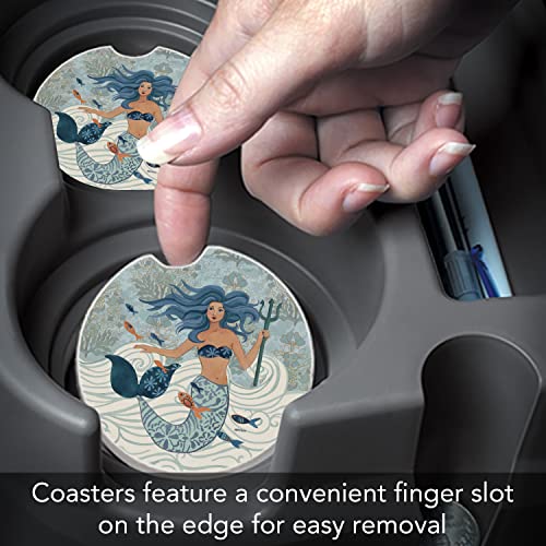 CounterArt Mermaid Island 1 Pack Absorbent Stone Coaster for Vehicle Cup Holder 2.6” Diameter Manufactured in The USA