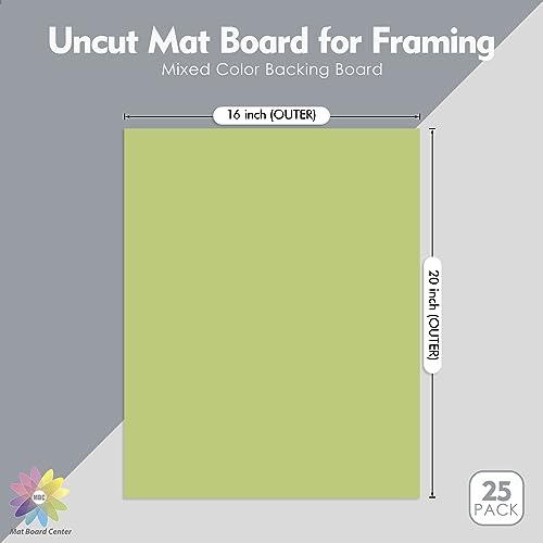 Mat Board Center, 16x20 Uncut Photo Mat Boards - Full Sheet - for Art, Prints, Photos, Prints and More, Mixed Color, 25-Pack