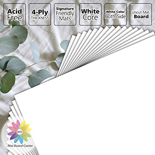 Mat Board Center, 16x20 Uncut Photo Mat Boards - Full Sheet - for Art, Prints, Photos, Prints and More, White Color, 25-Pack