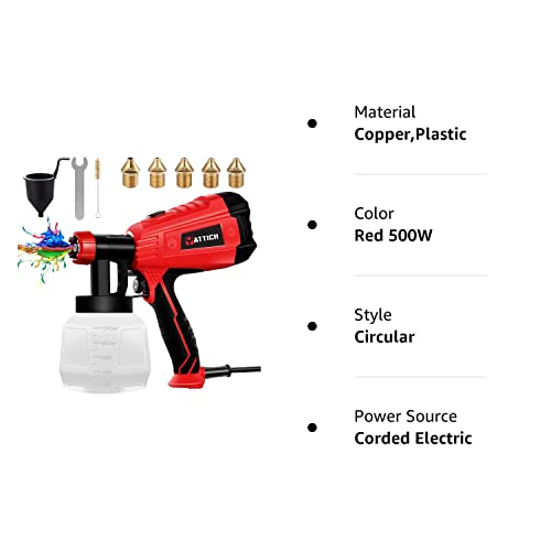 YATTICH Paint Sprayer, High Power HVLP Spray Gun, with 5 Copper Nozzles & 3 Patterns, Easy to Clean, for Furniture, Fence, Car, Bicycle, Chair etc. YT-191