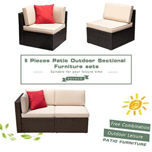 Devoko Patio Furniture Sofa Sets Outdoor All-Weather Sectional Corner Sofa and Armless Sofa (Beige, 2 PCS Patio Sofa Set)
