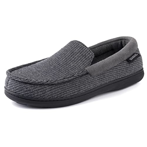 ULTRAIDEAS Men's Carver Slippers Moc Loafer House Shoes Memory Foam, Charcoal Grey, 12 US