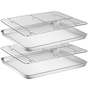 baking sheet with rack set [2 pans + 2 racks], wildone stainless steel cookie sheet baking pan tray with cooling rack, size 16 x 12 x 1 inch, non toxic & heavy duty & easy clean