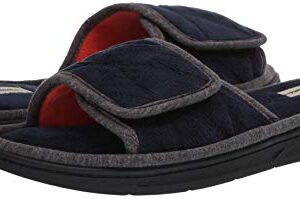 Dearfoams Men's Indoor/Outdoor Adjustable Machine Washable Memory Foam Terry Slide Slipper, Navy Blazer (Quilted), 11-12