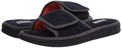 Dearfoams Men's Indoor/Outdoor Adjustable Machine Washable Memory Foam Terry Slide Slipper, Navy Blazer (Quilted), 11-12