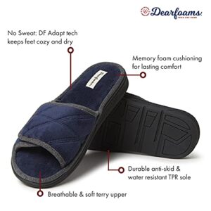 Dearfoams Men's Indoor/Outdoor Adjustable Machine Washable Memory Foam Terry Slide Slipper, Navy Blazer (Quilted), 11-12