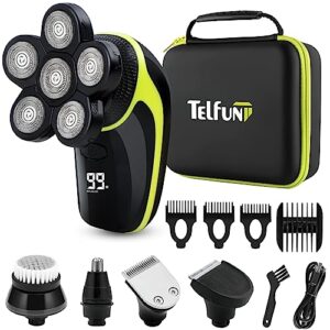 telfun head shavers for bald men, 5-in-1 head electric razor with nose hair sideburns trimmer, waterproof wet/dry mens grooming kit, led display, ipx7-waterproof, gifts travel case