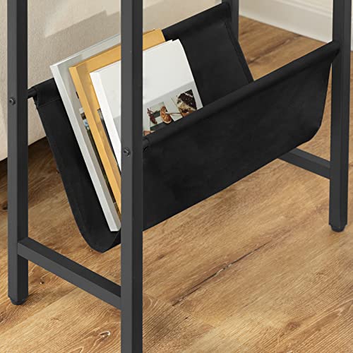 HOOBRO Narrow End Table, Side Table for Small Spaces, Slim Nightstand with Magazine Holder, Modern Skinny Sofa Table, 24.6 in Width Bedside Table, Snack Couch Table, Rustic Brown and Black BF41BZ01G1