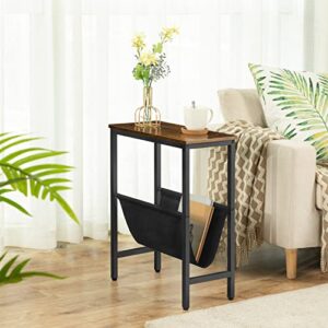 HOOBRO Narrow End Table, Side Table for Small Spaces, Slim Nightstand with Magazine Holder, Modern Skinny Sofa Table, 24.6 in Width Bedside Table, Snack Couch Table, Rustic Brown and Black BF41BZ01G1