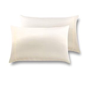 meila silky satin pillowcase for hair and skin, ultra-soft washed silk pillow cases king size set of 2, ivory