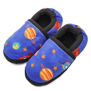boys home slippers kids warm bedroom slippers fur lined winter indoor shoes (toddler/little kid/big kid)