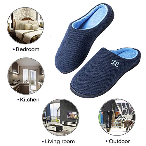 DL Mens Memory Foam Slippers Slip on, Comfy House Slippers For Mens Indoor Outdoor, Cozy Men's Bedroom Slippers Warm Soft Flannel Lining Closed Toe Man Slippers Size 11-12 Blue