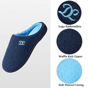 DL Mens Memory Foam Slippers Slip on, Comfy House Slippers For Mens Indoor Outdoor, Cozy Men's Bedroom Slippers Warm Soft Flannel Lining Closed Toe Man Slippers Size 11-12 Blue