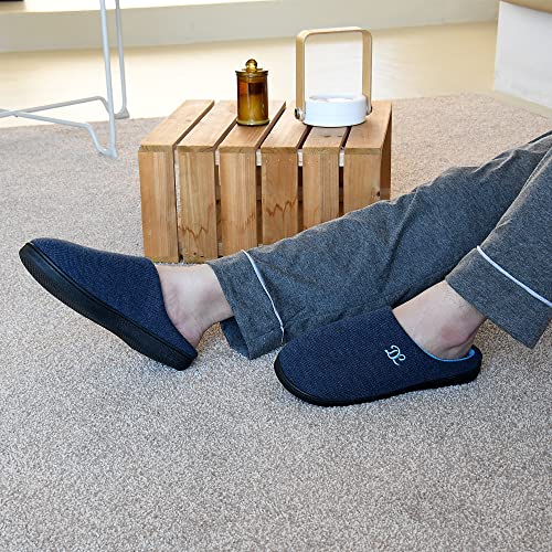 DL Mens Memory Foam Slippers Slip on, Comfy House Slippers For Mens Indoor Outdoor, Cozy Men's Bedroom Slippers Warm Soft Flannel Lining Closed Toe Man Slippers Size 11-12 Blue