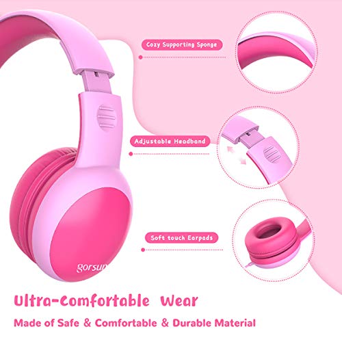 gorsun Kids Headphones with Limited Volume, Children's Headphone Over Ear, Toddler Headphones for Boys and Girls, Wired Headset Earphones for Children