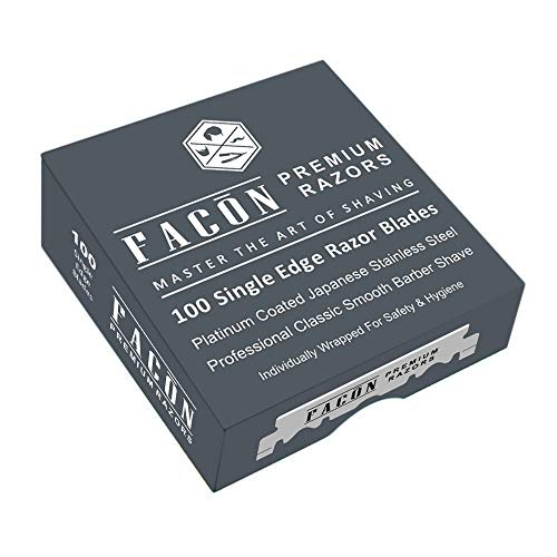 100 Facón Platinum Japanese Stainless Steel Single Edge Razor Blades for Professional Barber Straight Razor - 200+ Shaves