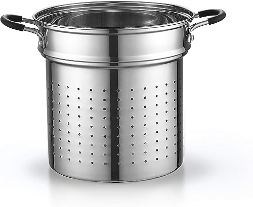 Cook N Home 4-Piece Stainless Steel Pasta Cooker Steamer Multipots, 12 Quart, Silver