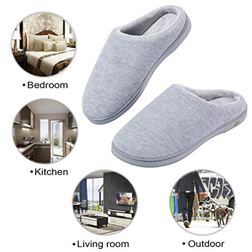 DL Womens Memory Foam Slippers, Cozy Slip on Bedroom/House Slippers For Indoor Outdoor, Comfy Women's Warm Soft Flannel Lining Home Slippers Size 7-8 Grey