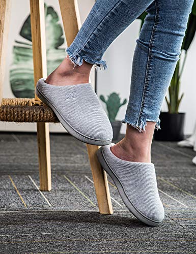 DL Womens Memory Foam Slippers, Cozy Slip on Bedroom/House Slippers For Indoor Outdoor, Comfy Women's Warm Soft Flannel Lining Home Slippers Size 7-8 Grey