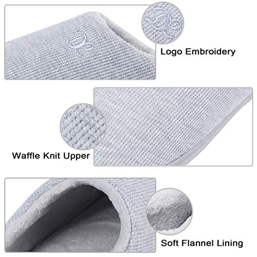 DL Womens Memory Foam Slippers, Cozy Slip on Bedroom/House Slippers For Indoor Outdoor, Comfy Women's Warm Soft Flannel Lining Home Slippers Size 7-8 Grey