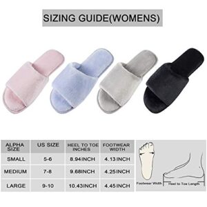 DL Open-Toe-Womens-Slippers-Indoor, Memory Foam House Slippers for Women Slip On, Comfy Flannel Womens Bedroom Slippers Slide Non-Slip Gray, US 9-10/UK 7-8/ EU 40-41