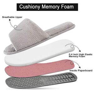 DL Open-Toe-Womens-Slippers-Indoor, Memory Foam House Slippers for Women Slip On, Comfy Flannel Womens Bedroom Slippers Slide Non-Slip Gray, US 9-10/UK 7-8/ EU 40-41