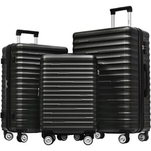 merax luggage sets with tsa locks, 3 piece lightweight expandable luggage with spinner wheels 20inch 24inch 28inch (black)